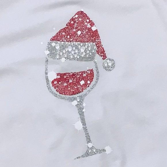 BRAND NEW Christmas Glitter Santa Hat Wine Raglan Glass Shirt - Picture 4 of 7